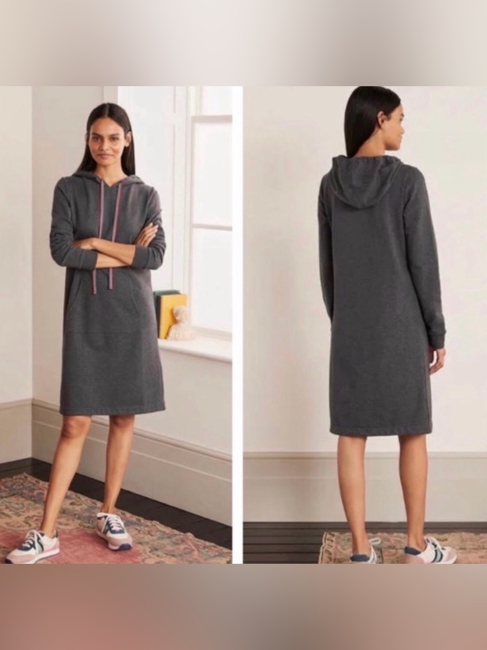 Boden Hoodie Dress 6 Tall Grey RainbowTrim Casual Long Sleeve Sweatshirt
MIDI